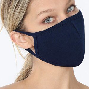 Navy Blue Cotton Face Mask with Filter Pocket